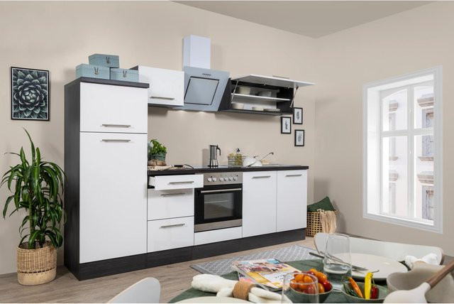Respekta Premium Küchenzeile modern in Weiß und Grau mit Hochglanz-Finish, Breite: 270 cm, Tiefe: 54,5 cm, Höhe: 144,6 cm - Bild 1