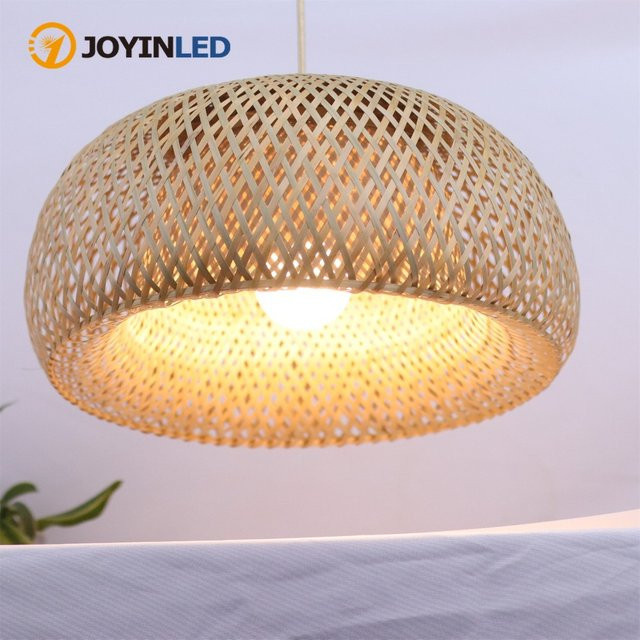 JOYINLED Handgefertigter Bambus-Rattan-Kronleuchter in Braun mit warmweißem LED-Licht, Kreative Geflochtene Hängelampe im Dome-Design - Bild 1