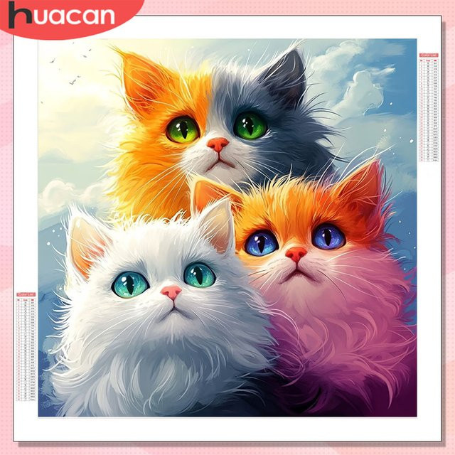 HUACAN Diamant-Malerei Katze DIY Mosaik-Kunstset mit bunten Strasssteinen zur Wohnzimmer-Dekoration - Bild 1