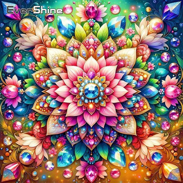 Evershine Diamantmalerei Mandala mit floralem Design, rund, multicolor - Bild 1