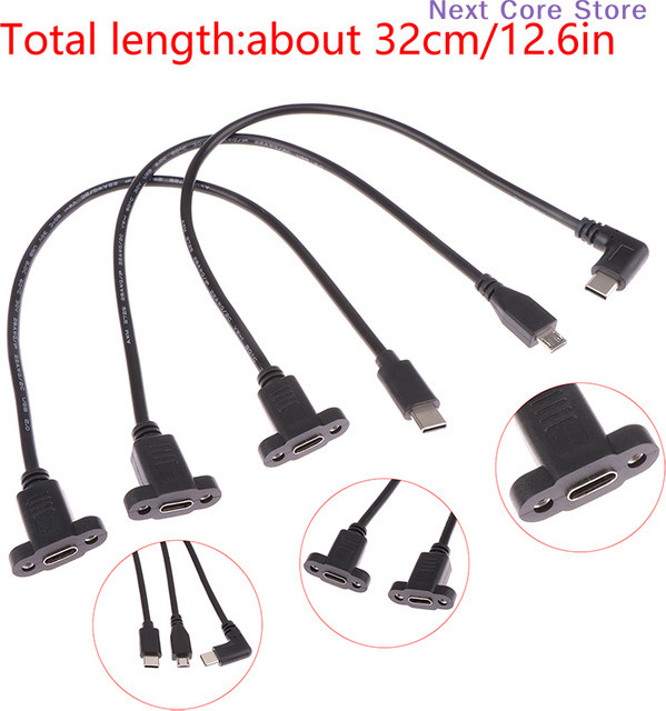 Eelhoe Micro-USB 3.1 auf USB Typ-C Verlängerungskabel Schwarz, Panelmontage mit Schrauben, Länge: 0,3 m - Bild 1