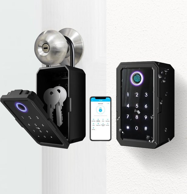 Yrhand Smart Safe WiFi Tresor mit Fingerabdruck und Passwort, Tuya App Steuerung, Schwarz - Bild 1