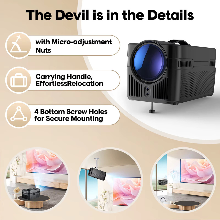 Magcubic HY450C Projektor in Schwarz mit 900 ANSI Lumen, 4K UHD Unterstützung, Native 1080P Auflösung, Ultra-Kurzdistanz, Allwinner H726, WIFI6 und Bluetooth 5.4 - Bild 2