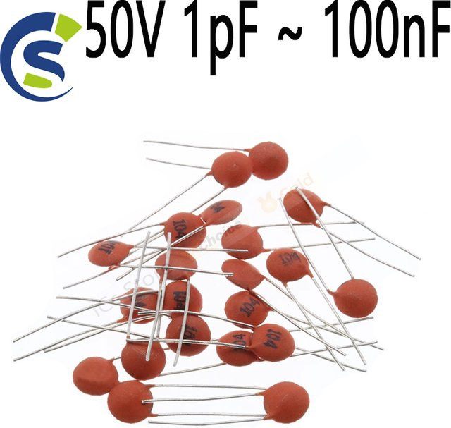 100 Stück Keramikkondensatoren Set von ANNUOSENCHIP in Orange, verschiedene Kapazitäten von 1pF bis 100nF, 50V - Bild 1