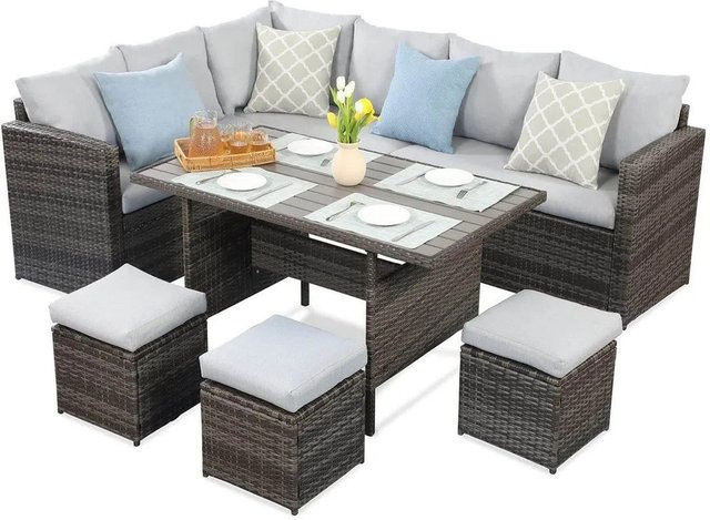 MeXo XXL Gartenlounge Set aus Polyrattan mit Esstisch für 8 Personen in Grau - Bild 1