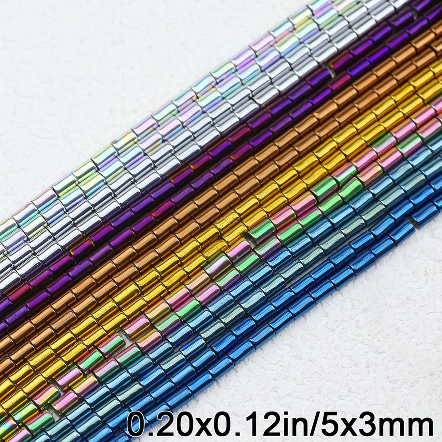 JHNBY Abstandsperlen Hämatit-Naturstein, zylinderförmig, 5 x 3 mm - Bild 2