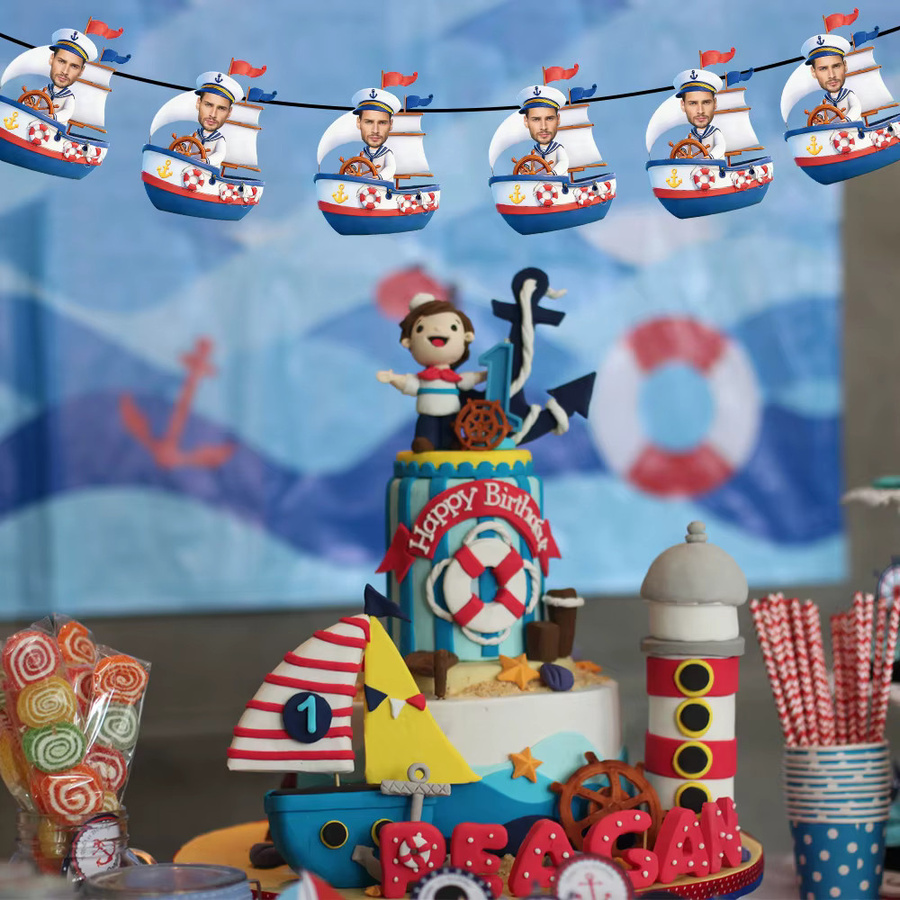 8-teiliges personalisiertes Marine-Fotobanner aus Papier für deine nautische Klassenparty und Abschlussfeier in Cyan - Bild 3