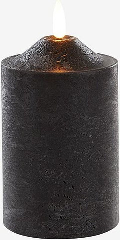 Star Trading LED Echtwachskerze Flamme in Schwarz, Stumpenkerze mit Timer und Flackereffekt, H: 15 cm, B: 7,5 cm, T: 7,5 cm - Bild 1