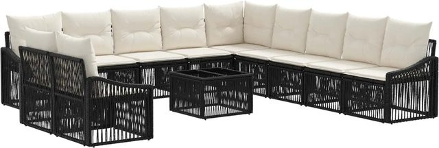 vidaXL Gartensofa-Set 12-tlg. in Schwarz aus Poly-Rattan mit Polsterung und Couchtisch für Garten, Terrasse oder Balkon - Bild 1
