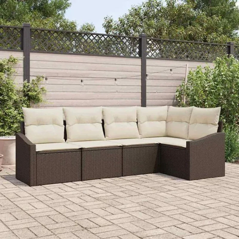 Vidaxl Garten Sofa Set aus 5 Teilen in Braun und Beige aus Polyrattan mit Polyester Polstern - Bild 1