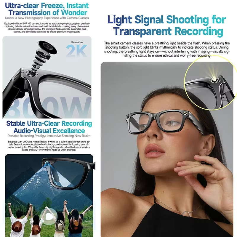 OUIO Intelligente KI-Übersetzungsbrille mit 4K-Kamera, Bluetooth, Objekterkennung und Musikanruf in Schwarz oder Blau - Bild 4