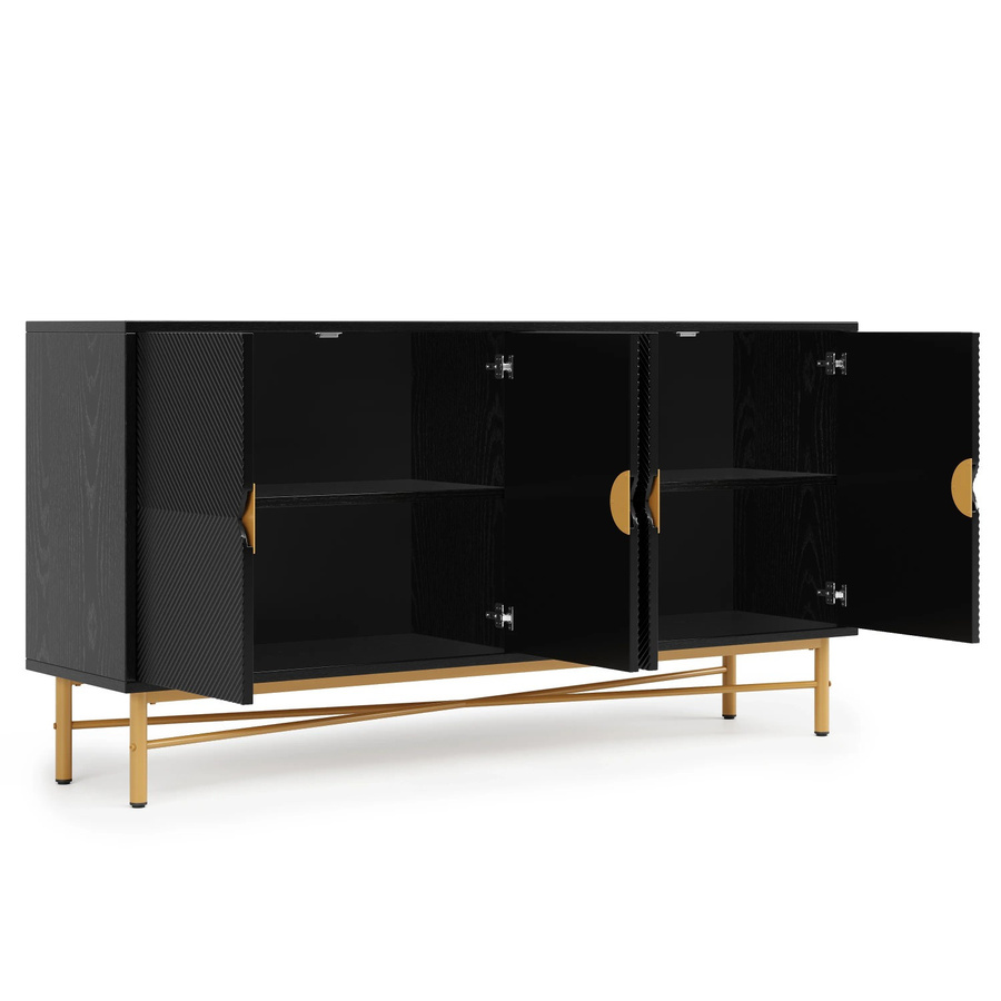 okwish Sideboard mit 4 Türen und goldenen Griffen, Schwarz, B/T/H: 160 x 40 x 82 cm - Bild 2