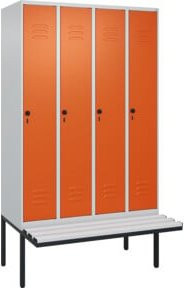 C+P Spind Classic PLUS Garderobenschrank mit Sitzbank, 4 Abteile, Lichtgrau, B/T/H: 212 x 120 x 81,5 cm - Bild 1