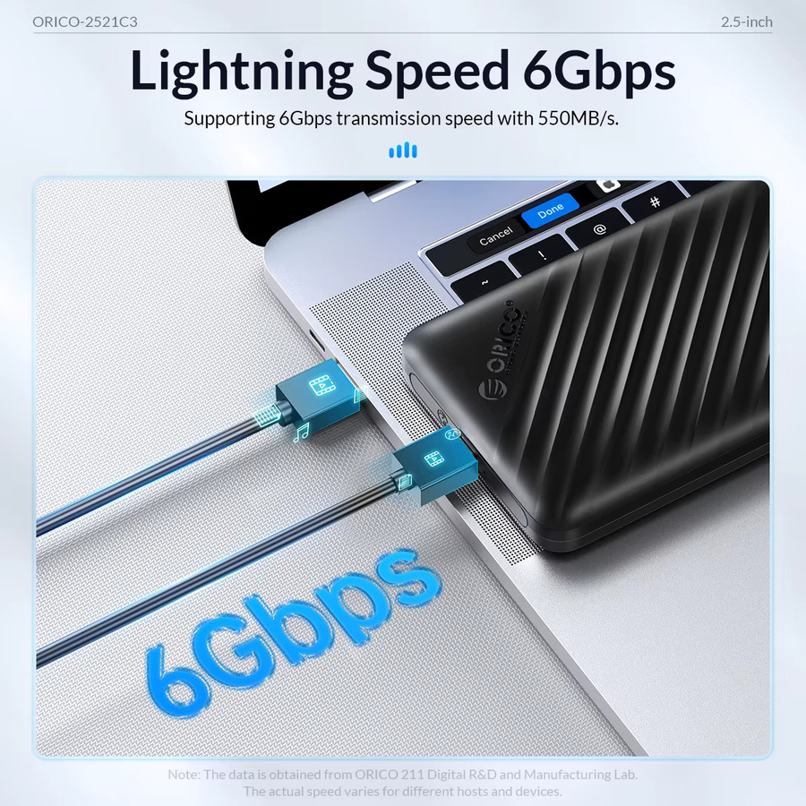 ORICO Externes 2,5 Zoll Festplattengehäuse USB-C zu SATA III für HDD und SSD, Schwarz - Bild 3