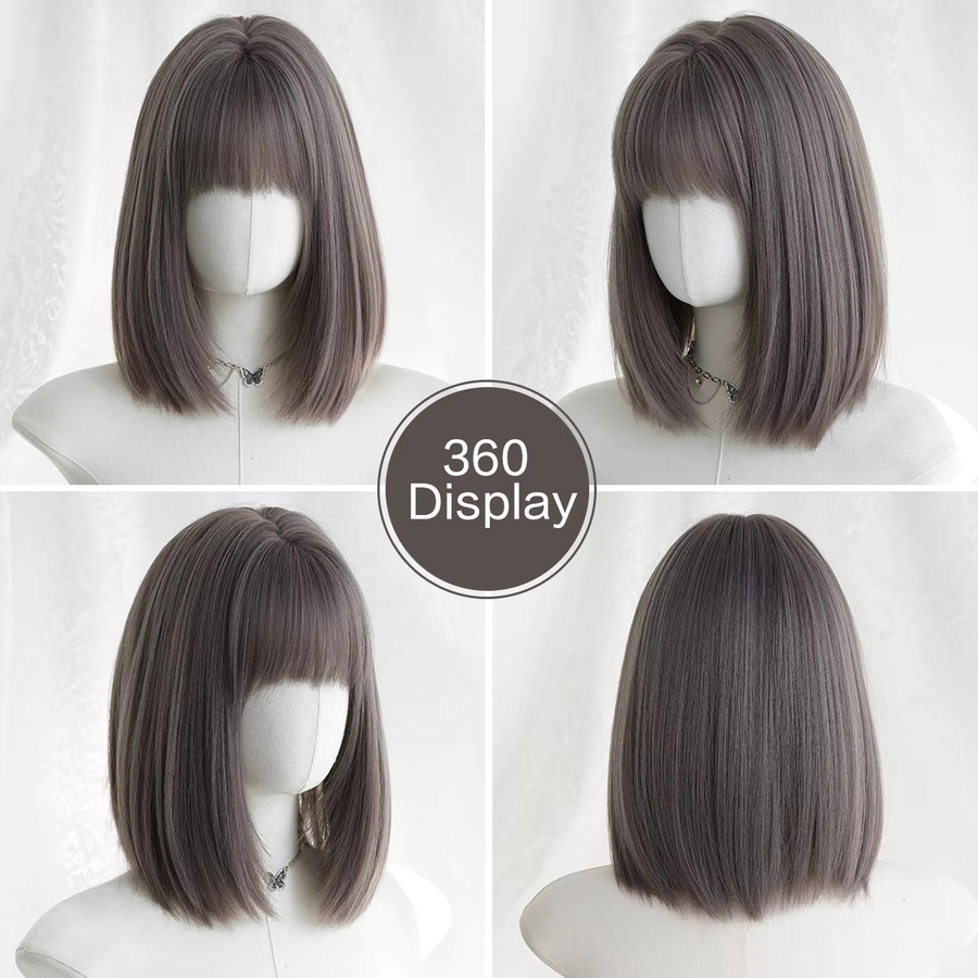 7JHH WIGS Perücke, Bob-Perücke mit Pony, lila-braun, synthetisch, Damen - Bild 3