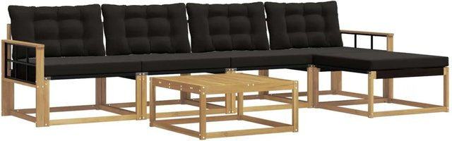 vidaXL Outdoor-Sofagarnitur 6-teilig aus Akazienholz und Textilene in Weiß-Schwarz mit UV-beständigen Polstern - Bild 1