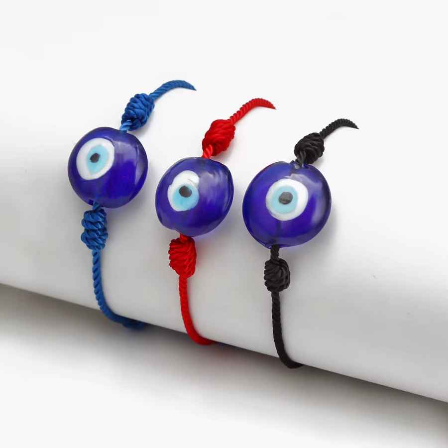 Perlenarmband Lucky Eye, Blau, Messing, geflochtenes rotes Seil, Unisex - Bild 2
