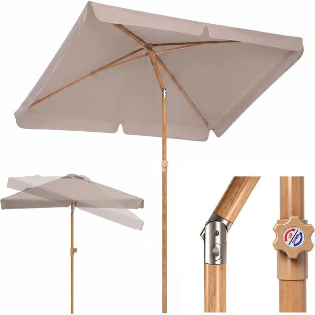 Sekey Rechteckiger Sonnenschirm in Taupe und Beige mit UPF 50+ UV-Schutz, B/T: 200 x 125 cm - Bild 1