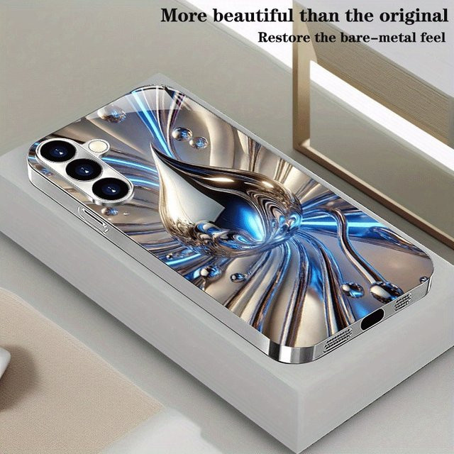 Blau-silberne Flüssigkristall-Handyhülle mit galvanisierter Silberbeschichtung und gehärtetem Glas für Samsung Galaxy S26 S25 S24 S23 Ultra Plus FE - Bild 1