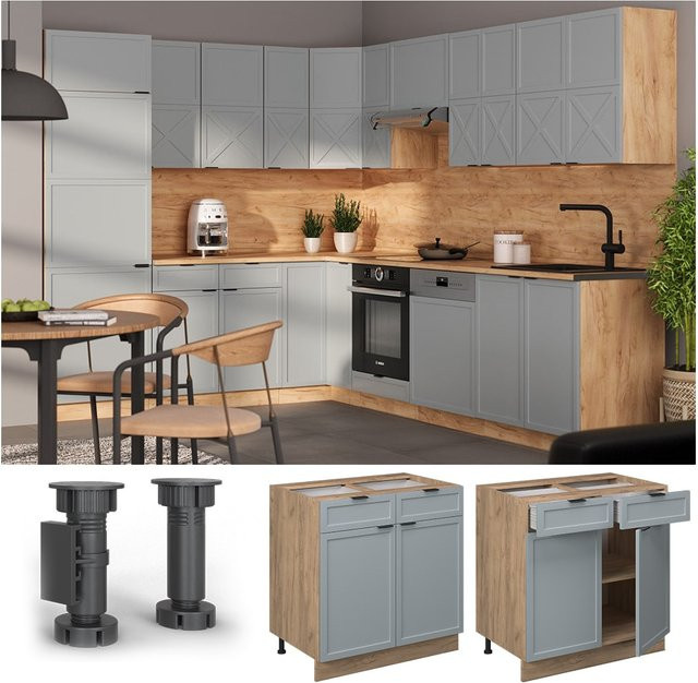 Vicco Schubunterschrank Fame-Line in Eiche Hellblau-Grau mit Arbeitsplatte in Anthrazit, Breite: 80 cm - Bild 1