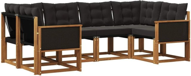 vidaXL Outdoor-Sofagarnitur L-Form aus Akazienholz mit 6 Kissen in Schwarz und Braun - Bild 1