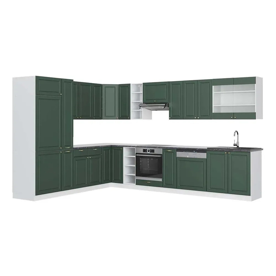 Vicco Fame-Line Eckküche im Landhausstil in Grün und Weiß mit Soft-Close-Türen, B/T/H: 347 x 257 x 82 cm - Bild 2