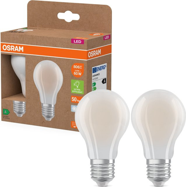 Osram LED Filament Classic A E27 3,8 W Kaltweiß 806 lm 2er Pack - Bild 1