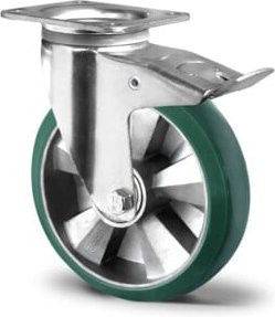 CASCOO Lenkrolle Serie BAX7 mit Totalfeststeller und Doppelkugellager, Durchmesser: 200 mm, Farbe: Silber/Grün - Bild 1