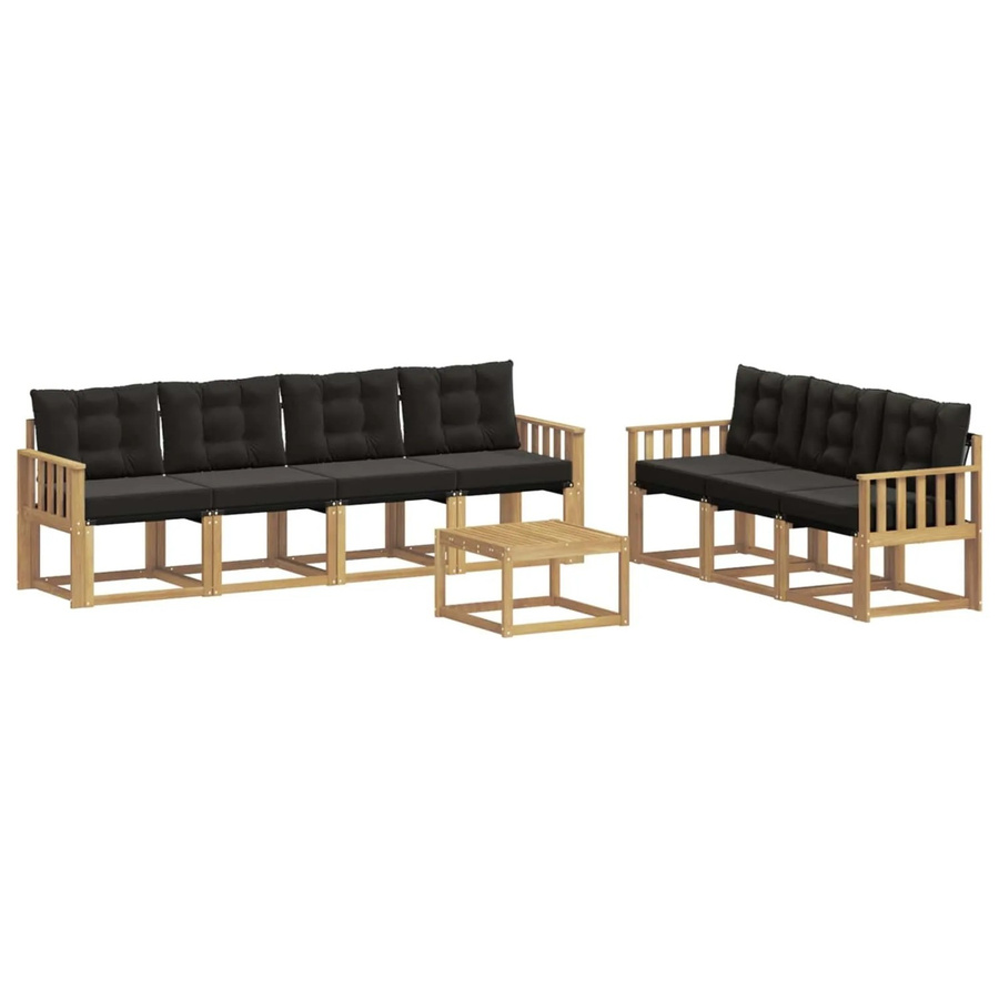 vidaXL Outdoor-Sofagarnitur 8-teilig in L-Form mit Kissen und Couchtisch aus Akazienholz in Weiß und Schwarz - Bild 2