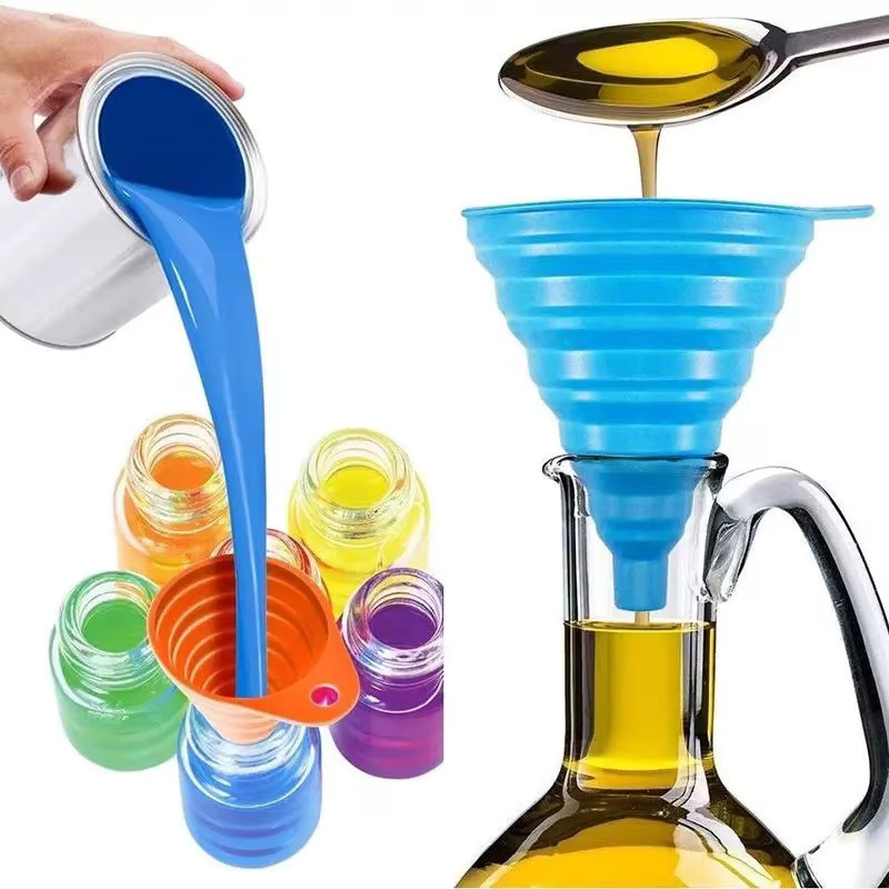 Klappbarer Silikon Trichter in Blau für die Küche zum Abfüllen von Öl und Flüssigkeiten - Bild 2