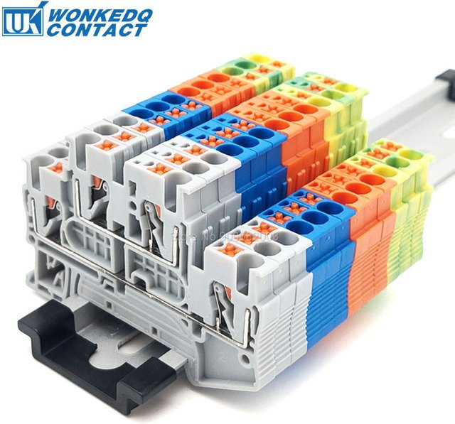 10 Stück WONKEDQ PTTB 2,5 Push-in Doppelstufe DIN-Schienenklemmenblock, 2 Schichten, 2,5 mm2, grau - Bild 1