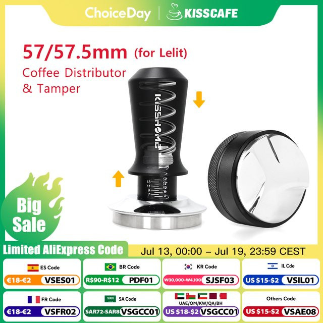 ALIKISSCAFE Kaffee Tamper mit Verteiler und Station in Schwarz, Durchmesser: 57,5 mm, aus Edelstahl - Bild 1
