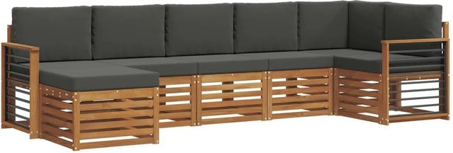 vidaXL 7-teilige Sofagarnitur L-Form aus Massivholz Akazie in Natur und Anthrazit mit Polsterkissen - Bild 1