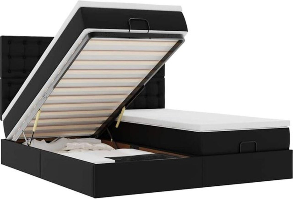 vidaxl Ottoman Polsterbett mit Matratzen und LED in Schwarz aus Kunstleder, B/T/H: 200 x 200 x 118 cm - Bild 1