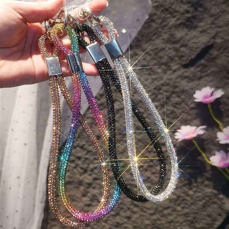 Luxus Handy Handgelenkriemen mit Kristall und Glitter Strass als Telefon Lanyard und Schlüsselbund in Pink - Bild 2