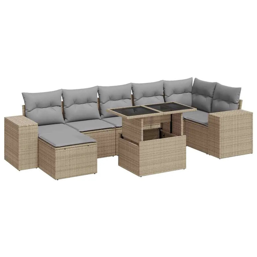 vidaXL 8-teilige Garten-Sofagarnitur in L-Form aus Poly-Rattan in Beige mit Kissen und Armlehnen - Bild 2