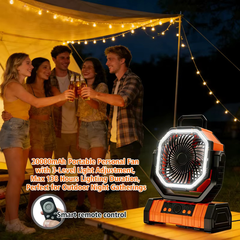 JFBONIN Campingventilator Schwarz mit 20000mAh Akku, Fernbedienung und 270 Grad verstellbarem Kopf, Tragbarer USB-Luftzirkulator für den Tisch - Bild 6