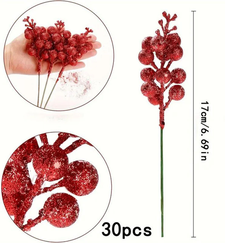 SZ-Damai 30 Stück künstliche Cranberry-Zweige in Rot für Weihnachts- und Valentinstagsdekoration sowie DIY-Kränze - Bild 1