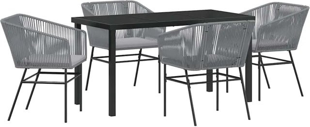 vidaXL 5-teiliges Gartentischset aus Poly-Rattan mit Kissen in Grau - Bild 1