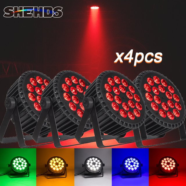 SHEHDS LED Par Platte RGBW/RGBWA + UV für DJ, Disco und Podium, 4er Set, Schwarz/Silber/Mehrfarbig - Bild 1