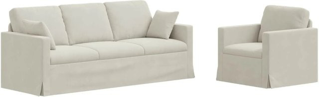 vidaXL Sofa 2-teilig Creme aus Samt mit Metallrahmen B/T/H: 198 x 78 x 80 cm - Bild 1