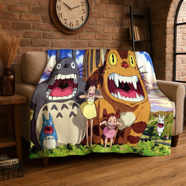 MINISO T-Totoro Cartoon Flanelldecke, weiche und warme Überwurfdecke für Kinder, Mehrfarbig - Bild 1