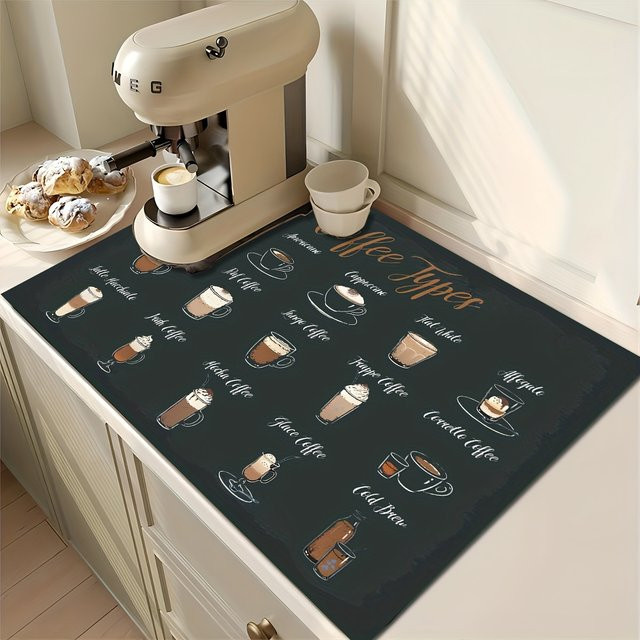 VIKAMA Vintage Kaffeemaschinen-Pad, wasserabsorbierende Geschirrspülunterlage in Schwarz - Bild 1
