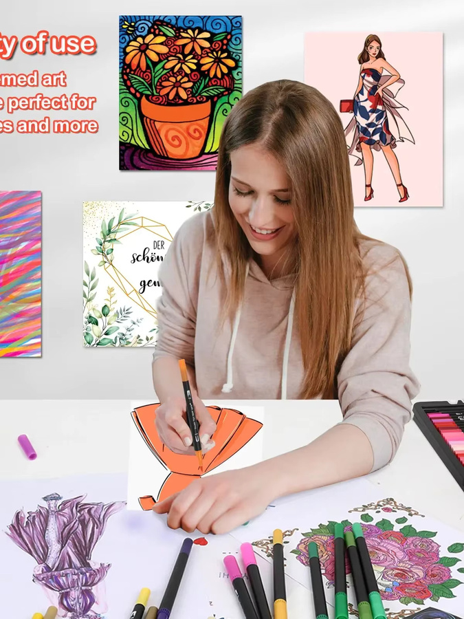 Dual-Pinsel-Markierungsstifte Set mit 168 Farben, Kunstmarker mit feiner Spitze und Pinselspitze für Malbücher und Bullet Journaling, Mehrfarbig - Bild 6