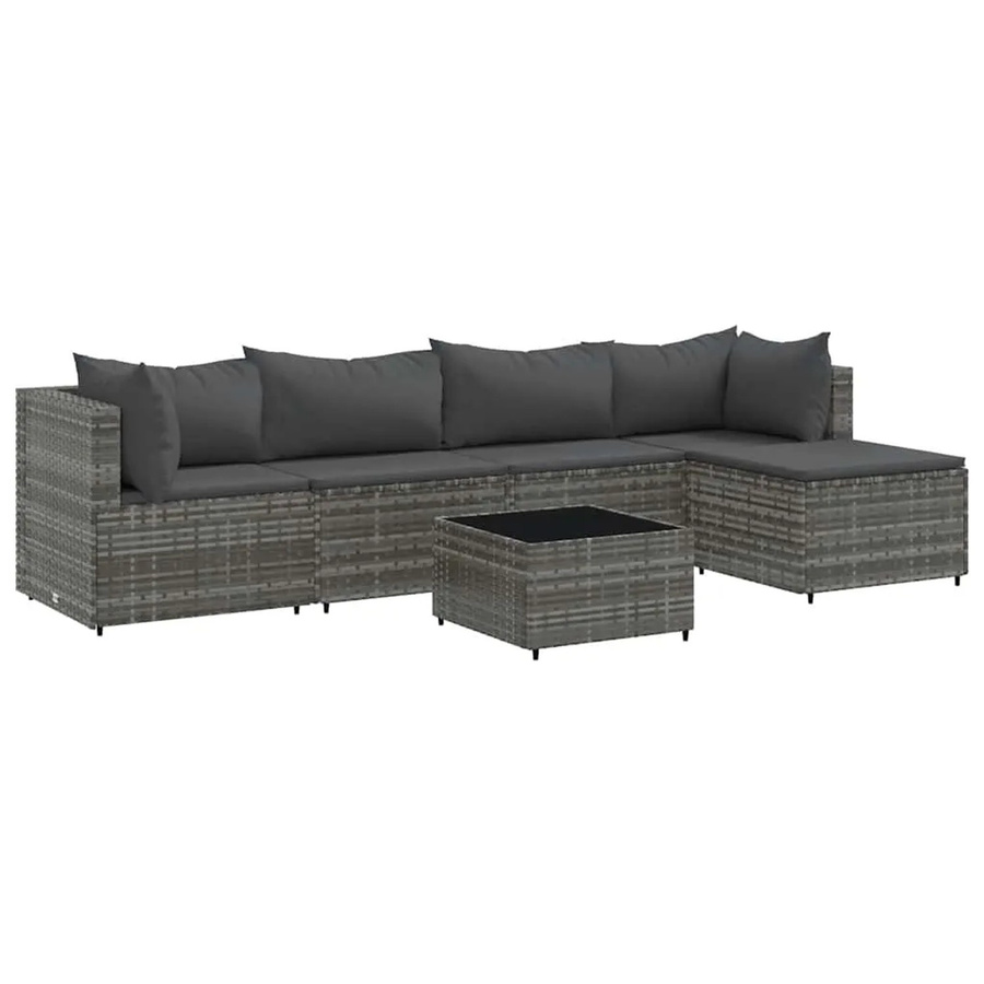 vidaXL 6-tlg Garten-Lounge-Set in L-Form aus grauem Poly-Rattan mit UV-beständigen Kissen und pulverbeschichtetem Stahlgestell - Bild 2