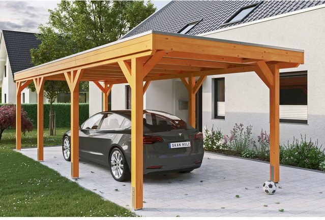 Skan Holz Carport Grunewald aus Fichte mit Aluminiumdach in Beige, B: 321 cm, T: 796 cm, H: 243 cm - Bild 1