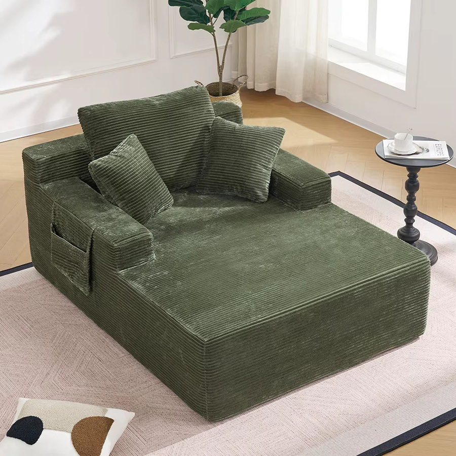 KOMHTOM Cordsofa in Grün mit weichen Rücken- und Sitzkissen sowie praktischen Seitentaschen für dein Wohnzimmer - Bild 2