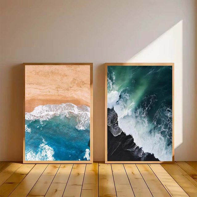 Potdemiel Seascape Strand Ozean Wellen Wandkunst Leinwand Poster im modernen Nordic Design - Bild 1