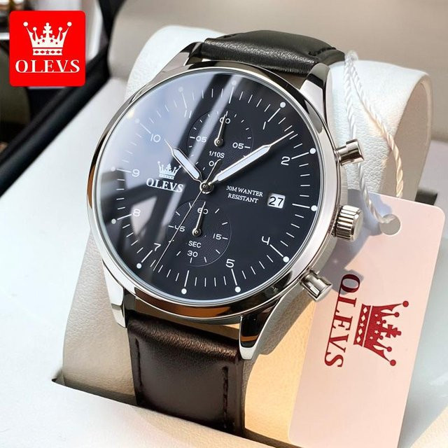 OLEVS Chronograph, Quarz, Edelstahl, Grau, Herren - Bild 1