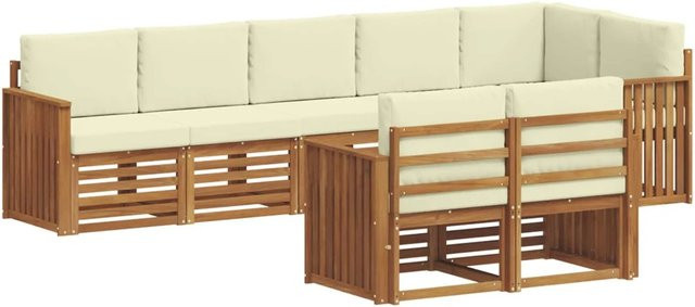 vidaXL Sofagarnitur 8-teilig aus Massivholz Akazie in Natur und Creme mit L-Form und Polsterkissen - Bild 1